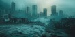 © Zhenrui - a natural disaster, with heavy rain and strong winds destroying a city during an earthquake.
