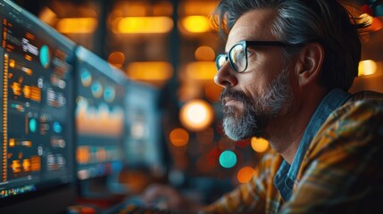 Diverse Office: IT Programmer Working on Desktop Computer. Applying His Knowledge in Writing Code, Developing Software. Generative AI