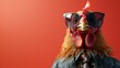 A Cheerful Buff Laced Chicken Dressed in Formal Attire With Vibrant Sunglasses on Solid Background