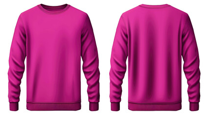Wall Mural -  2 Set of magenta purple front and back view tee sweatshirt sweater long sleeve on transparent background. Mockup template for artwork graphic design