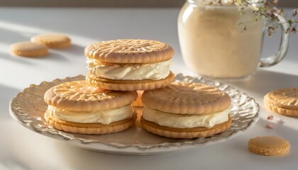 Wall Mural - sandwich cookies with cream on white