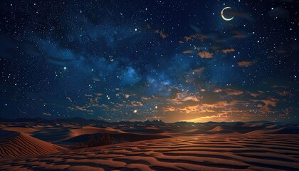 Wall Mural - Desert Night, Capture the mysterious beauty of the desert under the moonlight, with stars twinkling overhead and shadows dancing on the sand