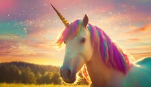 Colorful Unicorn In A Psychedelic Style Background Generative Ai