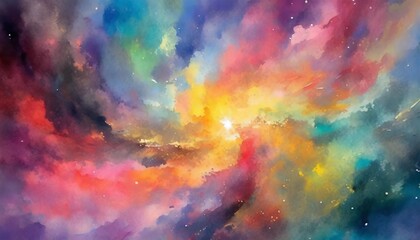 Wall Mural - a nebula adorned with swirling clouds of red blue and yellow gas paints a breathtaking tableau in the cosmos creating a stunning tapestry of celestial beauty