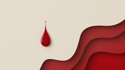 Wall Mural - Abstract design featuring a red blood droplet descending on a cream surface with artistic waves.