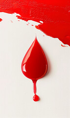 Wall Mural - Abstract design featuring a red blood droplet descending on a cream surface with artistic streak.