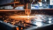  Sparks fly as a CNC milling machine shapes a metal plate in a factory setting