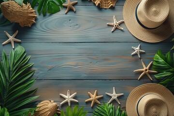 Wall Mural - summer tropical beach accessories background professional photography