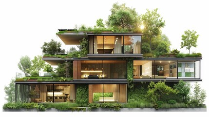 Wall Mural - A tall building with a green roof and many windows