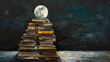 © Oleksandr - A large stack of books with the moon shining in dark sky