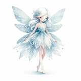 Ice fairy with a frosty appearance. watercolor illustration, Perfect for nursery art, Winter fairy portrait, 
