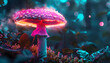 Glowing neon mushroom in forest. Generative ai design concept art.