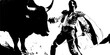 Matador fighting a bull , black and white vector image