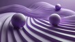  A trio of purple balls rests atop a vibrant purple and white wave-like surface against a soft lavender backdrop