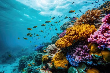 Canvas Print - A vibrant underwater scene capturing the Great Barrier Reef in Australia , AI generated