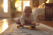 Baby wears pampers and skateboards