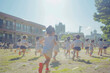 Schoolyard activities seen through the lens of a minimalist Japanese photography style  