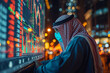 Stock market investment trading financial. Saudi Arabia flag to analyze profitable business finance trend data background