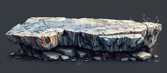 Canvas Print - A massive boulder rests on a stack of rocks in a natural landscape, surrounded by snow and ice during freezing winter conditions