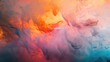 The image is a colorful abstract painting of smoke and fire
