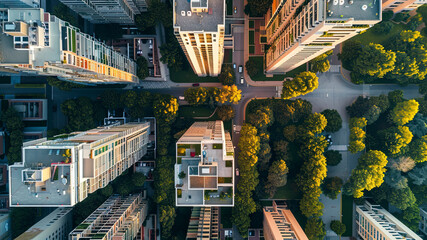 Wall Mural - panoramic view of the city, aerial view of the city, buildings scene, biuldings in the city, top view of buildings in the city