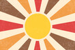 Retro sun rays abstract groovy background. Vector summer 70s graphic design. Sunburst textured poster. Geometric color modern print. Vintage trendy illustration
