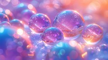   A Collection Of Bubbles Floating Above A Blue And Pink Backdrop, With Overlapping Bubbles