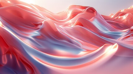 Wall Mural -   A red and white wave of liquid flows against a blue and pink backdrop with the sun in the background, as seen in this computer-generated image