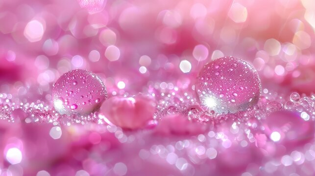  A pink wallpaper with bubbles and water droplets on a pink background, blurred