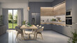 3d illustration of kitchen at beautiful design in open space house