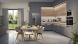 Fototapeta  - 3d illustration of kitchen at beautiful design in open space house