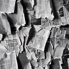 Wall Mural - Old torn black and white newspaper textures