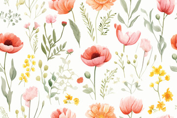 Wall Mural - Watercolor subtle floral seamless pattern, fabric design