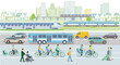 Bahnverkehr und Straßenverkehr mit Menschen  Illustration