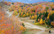 Ski lift and ski slope in autumn. View from Mont Tremblant summit. Quebec. Canada.