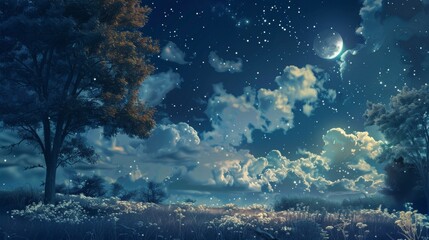 Canvas Print - Beautiful cartoon night view