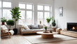 © liamalexcolman - Chic Scandinavian Living Room with Fireplace and Lush Houseplants