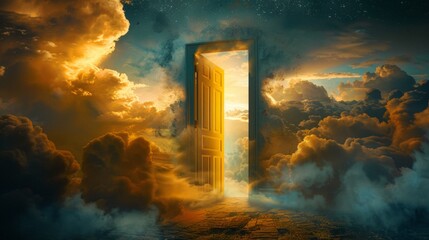 Wall Mural - the door open to the universe , center framed, yellow, clouds