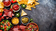 Cinco de mayo party nachos salsa tequila l tortilla chips copy space top view