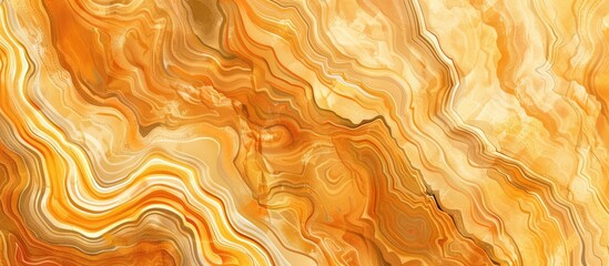 Poster - A closeup of a marble texture with a swirling pattern in shades of brown, amber, orange, and gold. The intricate design resembles wood flooring and evokes a sense of artistry and sophistication