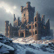 Abandoned Castle and Snowfall. AI Generated