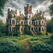Overgrown Ruins of an Old Castle in a Forest Clearing. AI Generated