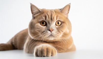 Wall Mural - front paw of a cat scottish straight closeup isolated on white background