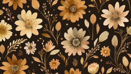 Wall Mural - seamless pattern with colorful flowers on black background