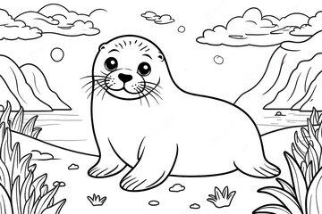 Wall Mural - Seal colouring book 