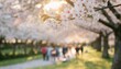 amidst the soft petals of cherry blossoms the blurred background of a japanese garden came alive with the sound of laughter as families gathered for hanami picnics celebrating the arrival of spring