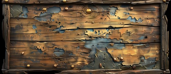 Wall Mural - A detailed closeup of a wooden box with a sleek metal frame, showcasing the intricate woodwork and design. Perfect for building, flooring, art, or landscape projects