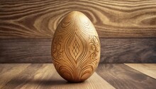 Illustration Of An Wooden Easter Egg Carved In Art Nouveau Style Decoration On A Wood Texture Background Ai Generated
