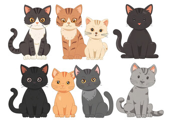  Drawings to cut out of cats seated of different colors
