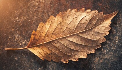 Wall Mural - rustic autumn fallen leaf with grunge texture top view macro